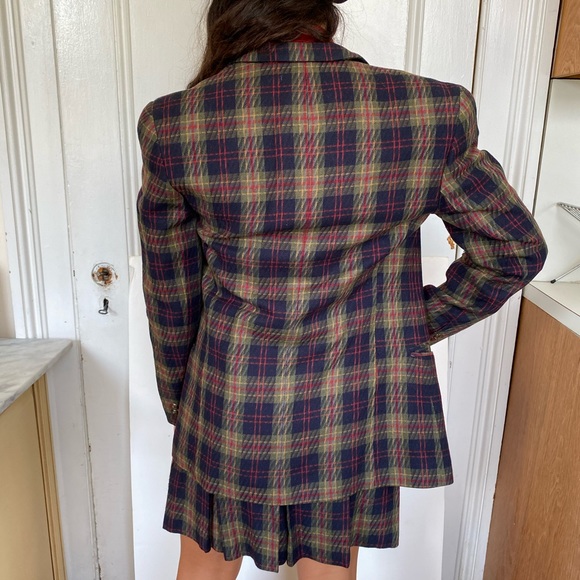 Wool Plaid Double Breasted Suit with pleated skirt - Picture 2 of 4
